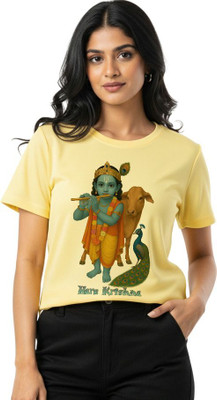 Aasha-Kriti Graphic Print Women Round Neck Yellow T-Shirt
