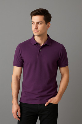 COTNKO Solid Men Polo Neck Dark Blue T-Shirt
