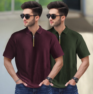 TRIPR Striped Men Polo Neck Multicolor T-Shirt