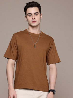 Moda Rapido Solid Men Round Neck Brown T-Shirt