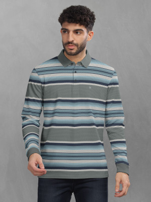 Bullmer Striped Men Polo Neck Light Blue, Grey T-Shirt