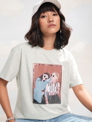 Tokyo Talkies Printed Women Round Neck Grey T-Shirt