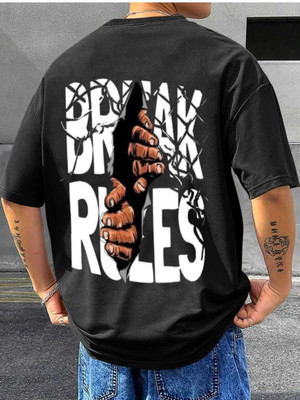 MUT Fashion Printed Men Round Neck Reversible Black T-Shirt