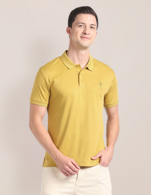 U.S. POLO ASSN. Solid Men Polo Neck Yellow T-Shirt