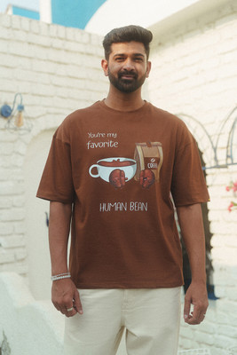 MANIAC Printed Men Round Neck Brown T-Shirt