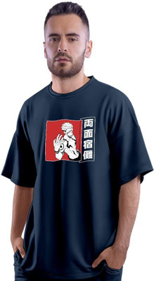 DUDEME Printed Men Round Neck Navy Blue T-Shirt