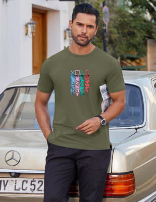 XZEEZZ Solid, Printed Men Round Neck Light Green T-Shirt