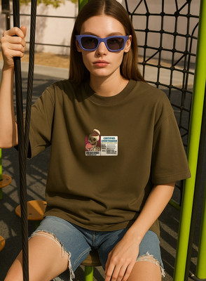 Hazuku Graphic Print Women Round Neck Brown T-Shirt