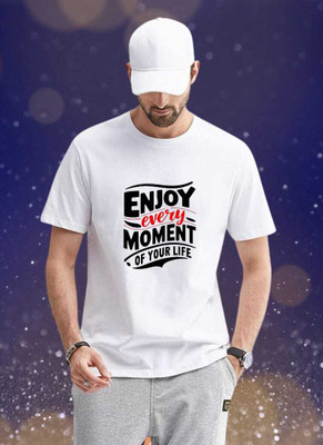 hrte Printed, Solid Men Round Neck White T-Shirt