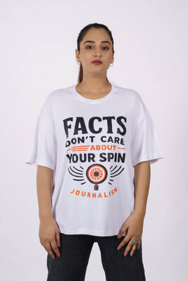 Bandar Baant Graphic Print, Typography Women Round Neck White T-Shirt
