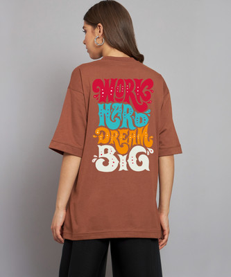 IMSA MODA Printed Women Round Neck Brown T-Shirt