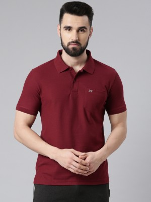 Force NXT Solid Men Polo Neck Maroon T-Shirt