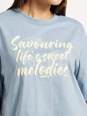 LEVI'S Graphic Print Women Crew Neck Light Blue T-Shirt