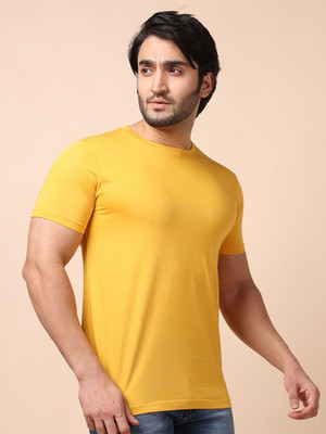 OrrganicChics Solid Men Round Neck Yellow T-Shirt