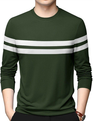 Clickwell Trend Striped Men Round Neck Silver T-Shirt