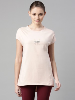 Enamor Typography Women Round Neck Pink T-Shirt