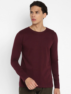 London Crew Solid Men Round Neck Maroon T-Shirt