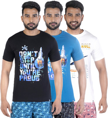 COLORS by Rupa Frontline Printed Men Round Neck Black, Blue, White T-Shirt