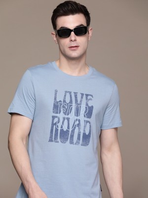 Roadster Printed Men Round Neck Blue T-Shirt