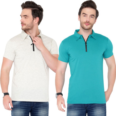 JB Jangoboy Solid Men Polo Neck Green, Grey T-Shirt