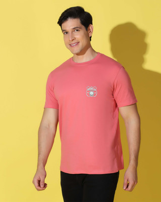 WOOSTRO Typography Men Round Neck Pink T-Shirt