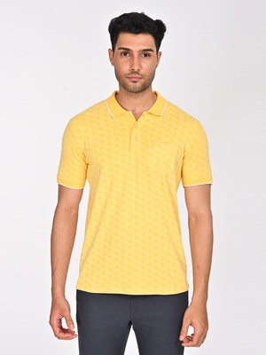 INDIAN TERRAIN Printed Men Polo Neck Yellow T-Shirt