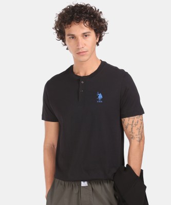 U.S. POLO ASSN. Solid Men Round Neck Black T-Shirt