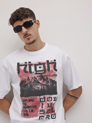 Roadster Printed Men Round Neck White T-Shirt