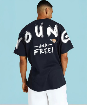 Jump Cuts Printed Men Round Neck Dark Blue, White T-Shirt