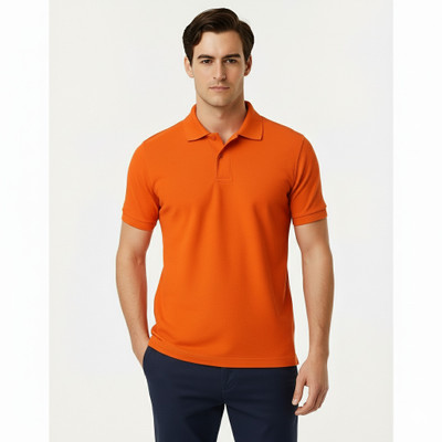Ssangini Solid Men Polo Neck Orange T-Shirt