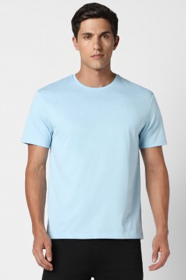 PETER ENGLAND Solid Men Round Neck Light Blue T-Shirt