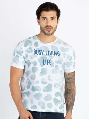 Status Quo Printed, Typography Men Round Neck Blue T-Shirt