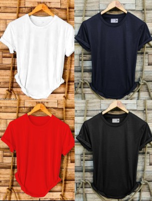 SR Fashion Solid Men Round Neck White, Navy Blue, Red, Black T-Shirt