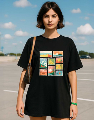JUNEBERRY Printed, Typography Women Round Neck Black T-Shirt