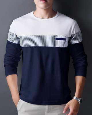 EyeBogler Striped Men Round Neck Blue T-Shirt