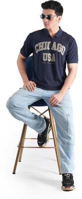 THE STYLO SOUL Solid Men Polo Neck Blue T-Shirt