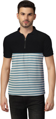 Blisstone Striped Men Polo Neck Blue T-Shirt