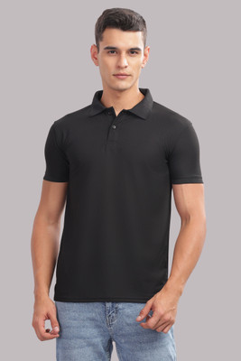 SPRADEX Solid Men Polo Neck Black T-Shirt