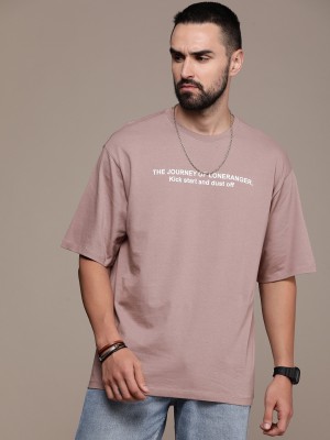 Roadster Printed Men Round Neck Pink T-Shirt