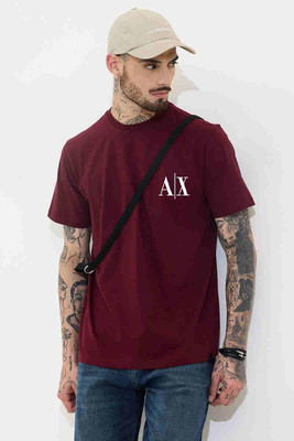 sms creation Printed Men Round Neck Maroon T-Shirt