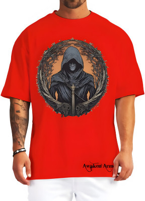 Awaken Armor Printed Men Round Neck Red T-Shirt