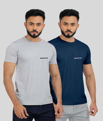 INDICLUB Self Design Men Round Neck Silver, Blue T-Shirt