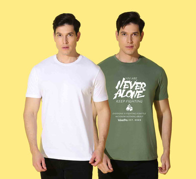 WOOSTRO Printed Men Round Neck Green, White T-Shirt