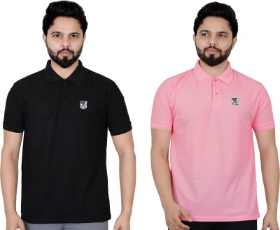 La Milano Printed Men Polo Neck Pink, Black T-Shirt