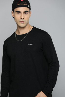 R.Code by The Roadster Life Co. Solid Men Round Neck Blue, Black T-Shirt