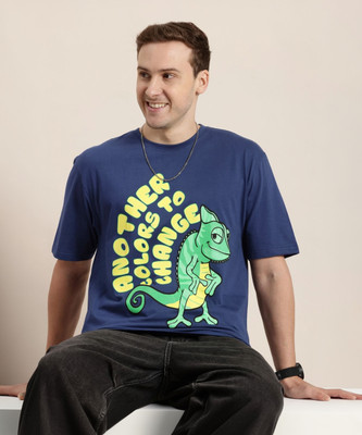 HERE&NOW Printed Men Round Neck Blue T-Shirt