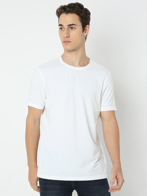 Spykar Solid Men Round Neck White T-Shirt