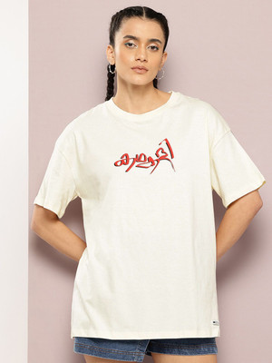 Kook N Keech Printed Women Round Neck White T-Shirt