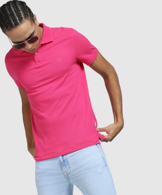 JACK & JONES Solid Men Polo Neck Pink T-Shirt