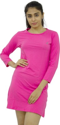 Lovable Solid Women Round Neck Pink T-Shirt